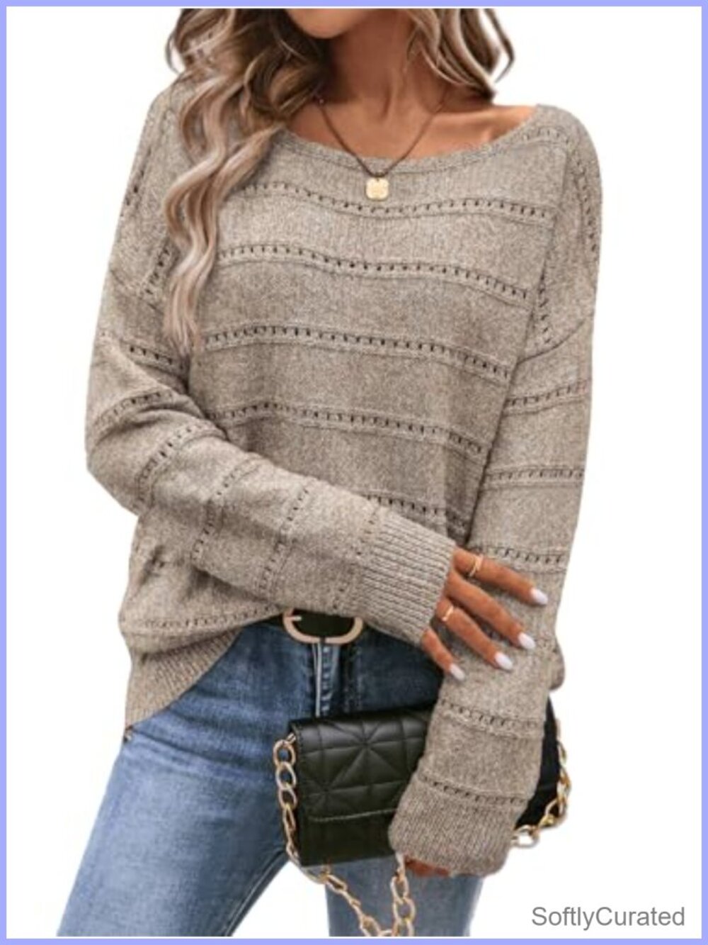 Womens Cable Knit Oversized Sweater Boat Neck Long Sleeve Pullover